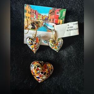 Dyadema Gold Foil Murano Glass Multicolor Bronze Heart Earrings Italy NEW!!